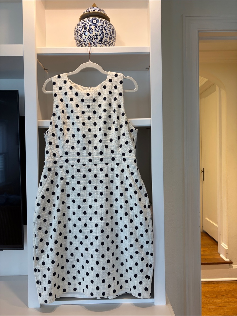 JCrew linen Navy & Cream sleeveless Dress